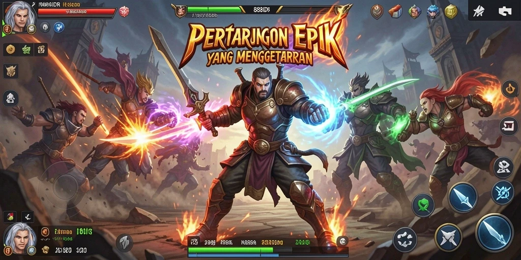 Screenshot gameplay menunjukkan aksi pertarungan yang dinamis dan seru.