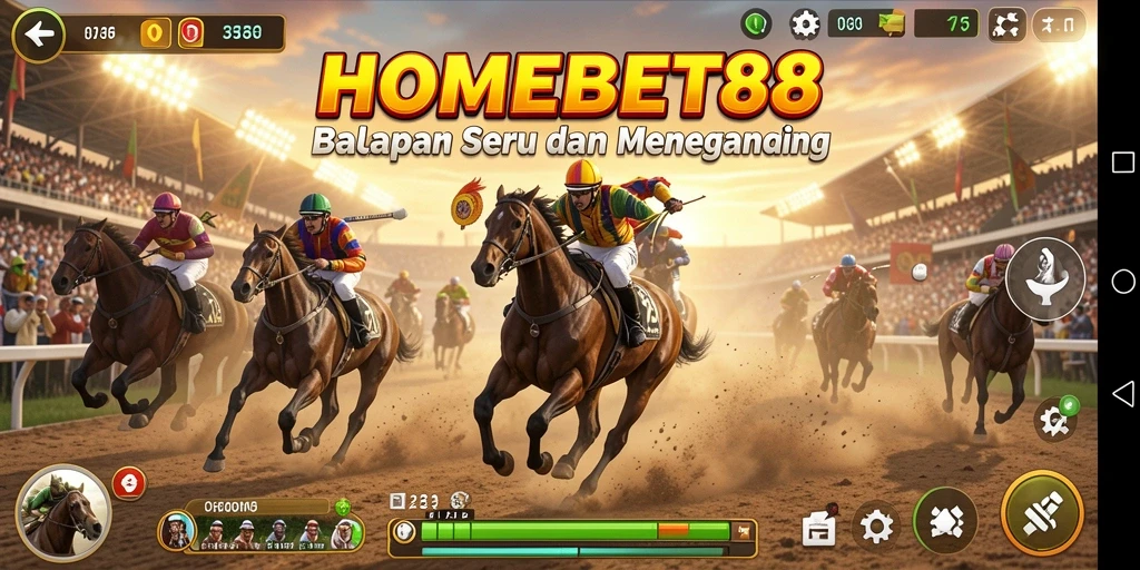 Screenshot gameplay HOMEBET88 yang menunjukkan aksi balapan intens.