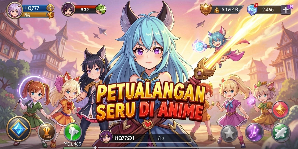 Tampilan gameplay seru dalam HQ777 dengan karakter Anime yang dinamis.