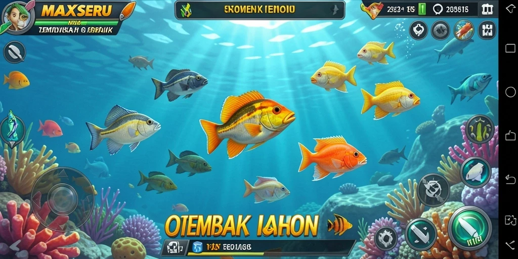 Tangkapan layar gameplay dari MAXSERU yang menampilkan aksi seru Tembak Ikan.