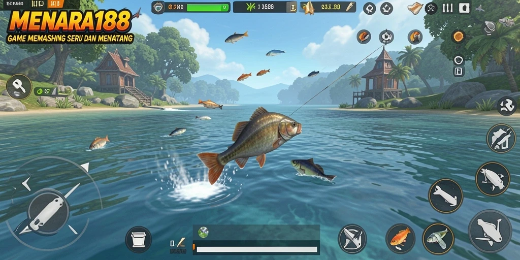 Screenshot MENARA188 menampilkan aksi memancing yang seru dan penuh warna.