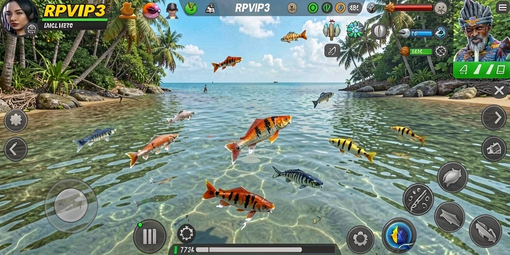 Screenshot gameplay RPVIP3 menampilkan aksi seru dalam tembak ikan.